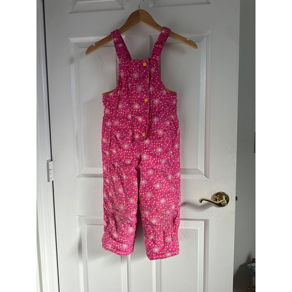 Hanna Andersson Kids Pink Floral Snow Bib‎ Overalls Size 100 Waterproof